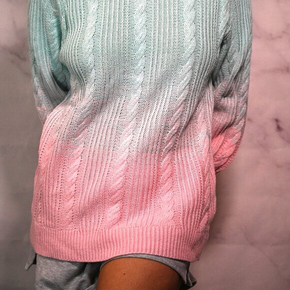Pink and Mint Sweater with Faux Pearl Embellishment - Picture 2 of 5